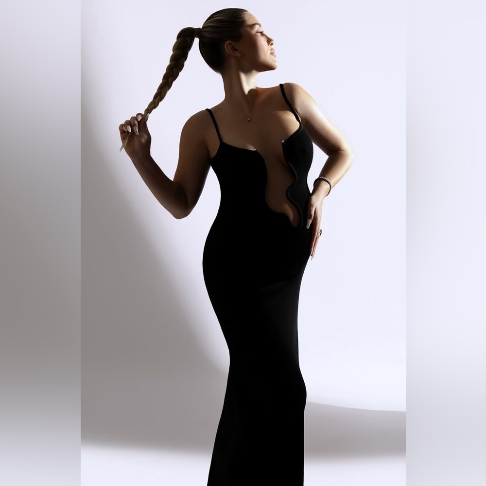 Christopher Esber Salacia Plunging Wavy U-Ring Sleeveless Maxi Dress